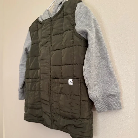 Tommy Bahama Kids Boys Quilted Jacket with Sleeves Size 2T Olive Green and Grey - Picture 7 of 10
